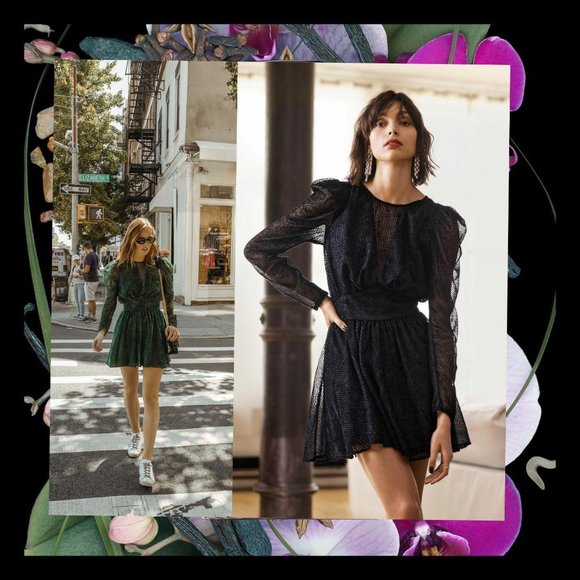 Lini Dress Size XS Puffed Fit Flare Short Mini Black Sheer Burnout Gemma $398 - Picture 14 of 15